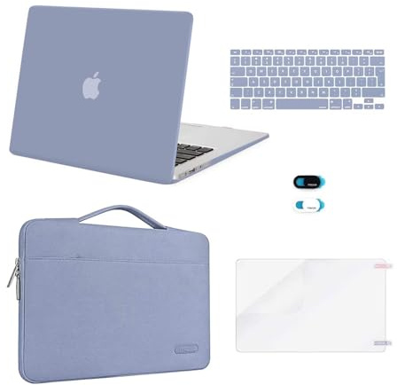 MOSISO Funda Compatible con MacBook Air 13 A1369/A1466, Versión 2010-2017 | Plástico Carcasa Rígida&Funda Protectora&Pantalla Protector & Piel de Teclado & Cubierta de Webcam,Lavanda Gris