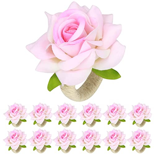 HuaLiSiJi 12 Piezas Servilleteros Individuales Servilleteros Flores, Anillos Servilletas Navidad para Boda, Fiesta, Hotel, Restaurante, Decoración de Mesa (Rosa)
