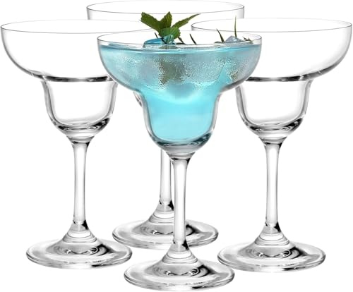 Suwimut Set of 4 Stemmed Margarita Cocktail Glasses, 9 Ounce Clear Party Drinking Glasses for Home, Wedding and Parties, Dishwasher Safe