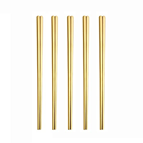 Exquisitos palillos, palillos de acero inoxidable 304, 5 pares de palillos de metal, palillos japoneses coreanos reutilizables, palillos planos sólidos de acero inoxidable, for fideos de sushi ( Color