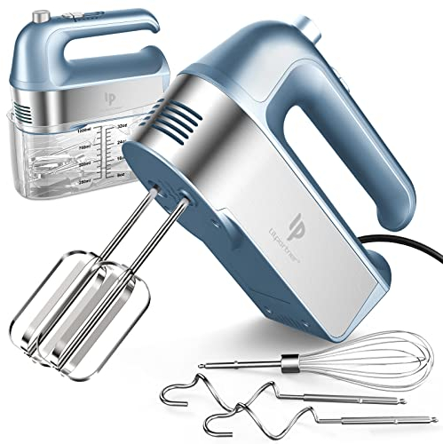 Hand Mixer Electric, 450W Kitchen Mixers with Scale Cup Storage Case, Turbo Boost/Self-Control Speed + 5 Speed + Eject Button + 5 Stainless Steel Accessories, For Easy Whipping Dough,Cream