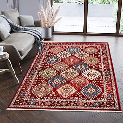 Mazovia Teppich Flur 120x170cm Rot Klassisch Weich Pflegeleicht Kurzflor | Teppich für Eingangsbereich Küche Büro Wohnzimmer Schlafzimmer Fußbodenheizungsgeeignet Reinigungsmittelbeständig Synthetisch