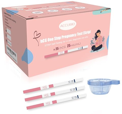 Pregnancy Test Strips with Urine Cups, 25 Count Individually Wrapped hCG Early Detection Home Tests Over 99% Accurate, Rapid Early Detection Pregnancy Test Strip 25mIU/mL