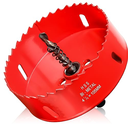 105mm Hole Saws Cutter, HSS Bi-Metal Core Drill Bit for Wood, Plastic, UPVC, Fiberglass and Plasterboard