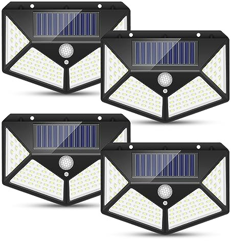 WeeTech 4 Lampes solaires LED d'extérieur | Lampe solaire avec détecteur de mouvement et 3 modes d'éclairage | projecteur solaire pour jardin étanche avec 100 LED (4)