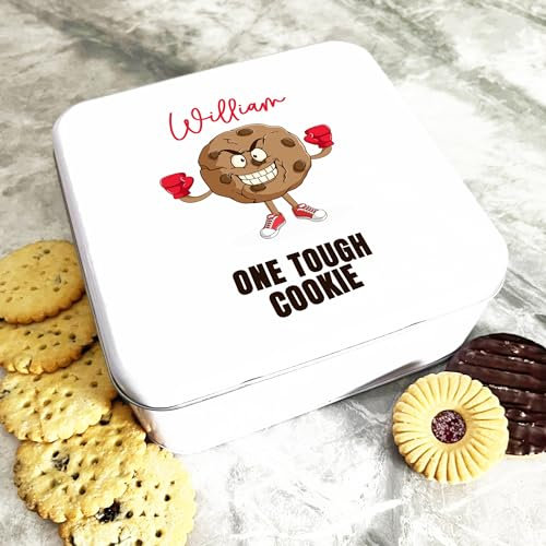 Square Funny Boxing One Tough Cookie Personalised Biscuit Tin Personalised Gift | Custom Gift | Personalized Tin | Cake, Biscuit & Treat Tins | Gift For Her | Gift For Him