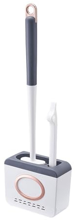 Brosse WC suspendue avec long manche flexible - Brosse de salle de bain - Support à séchage rapide - Accessoires de salle de bain - Brosse de nettoyage en silicone pour cuvette de toilette - Brosse