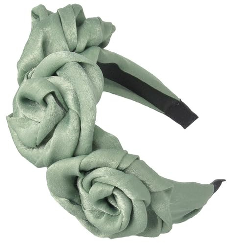 Whakano Künstliche Rosen Stirnband Damen,Breites Kopfband Haarband,Elegant Blumen Stirnband Haarreifen,Haarschmuck für Frauen und Mädchen,Haarreif für Hochzeit,Abschlussball,Party,Grün