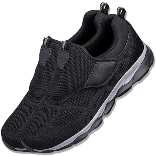 AEHO Chaussures Diabétiques Hommes sans Lacets Baskets de randonnée en Plein air Chaussures Extra-Larges pour Pieds Gonflés Chaussures De Marche Ajustables,Noir,35/225mm