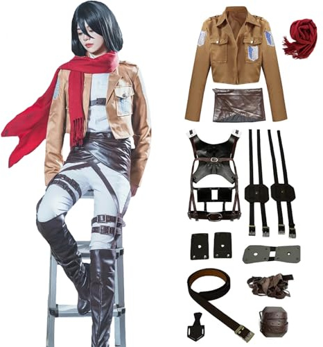 Fiamll Ackerman Cosplay Costume Scout Regiment Fancy Dress AOT Cosplay Halloween Carnival Party Costume for Adults, XXL