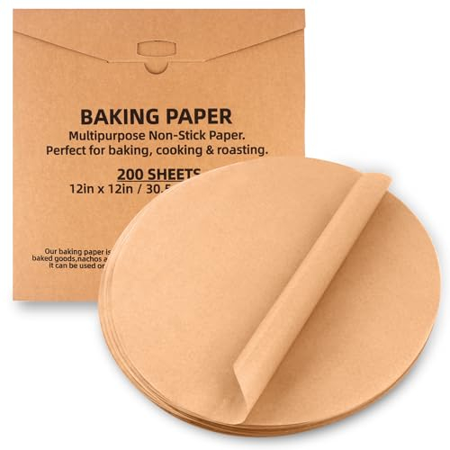 Backpapier Rund 200 Stück 30,5 cm Backpapier Zuschnitte, Antihaft Fettdicht Pergamentpapier Zum Backen, Butterbrotpapier für Kuchen, Pizza, Burger, Käse (Braun, 200 Stück-30.5 cm)