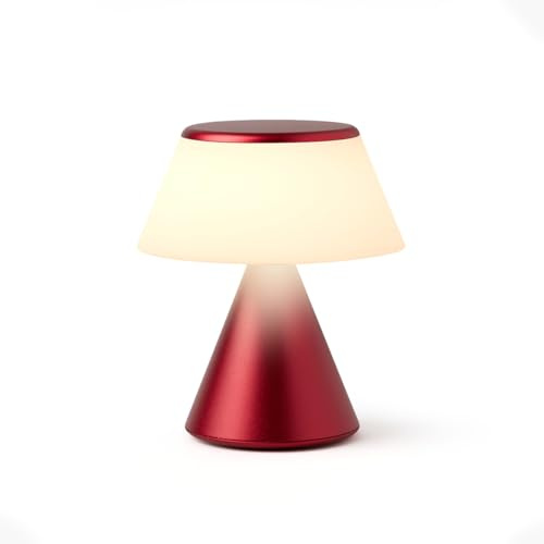 Lexon Lampada da comodino LUMA S Touch, luce notturna wireless con interruttore dimmerabile e sincronizzazione multi-lampada, 9 colori LED, ricaricabile, alluminio - rosso scuro