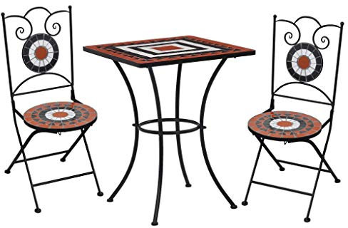 LIANGDONFC balkonmöbel Set、gartensessel outdoor3-tlg. Bistro-Set Mosaik Keramik Terrakotta und WeißIdeal für Terrassen, Gärten