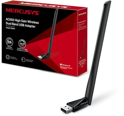 Mercusys TP-Link MU6H Adattatore AC650 WiFi USB ad Alto Guadagno, Chiavetta WiFi, Dual-Band, 200 Mbps su 2.4GHz con Tecnologia 256-QAM, 433Mbps su 5GHz, Compatibile con Windows 11/10/8.1/8/7/XP