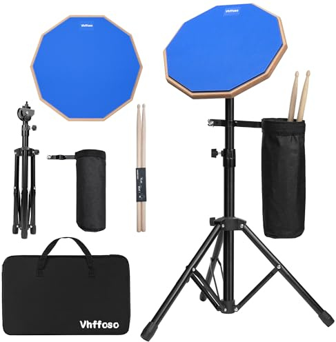 12 Zoll Practice Drum Pad mit Ständer und Sticks, Anfänger Snare Drum Pad mit Drumsticks und Tragetasche, Doppelseitiges Silent Drum Pad (Blau)
