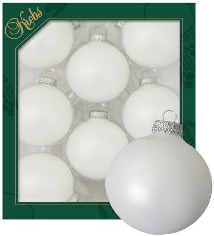 Krebs Glas Lauscha - Weihnachtsdekoration/Christbaumschmuck aus Glas - Unifarbende Kugeln Weißer Samt - Menge: 8 Stück - Farbe: Satin-Weiß - Größe: ca. 7 cm