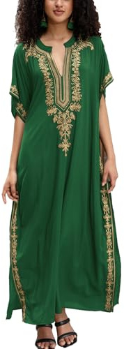 YouKD Broderade blommiga kaftan boho strandklänning bikini coverups långa badrockar för kvinnor, En Marin, one size