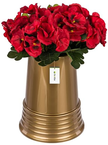 Kyrkogårdsvas i konisk form, spets, gravsten, gravdekoration, gravvas, blomvas H 24 cm Ø 11 cm gyllene blomkompositioner för levande och konstgjorda blommor