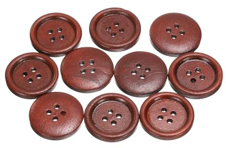 QUARKZMAN 10 Stück Knöpfe Holz 23 mm Runde Holzknöpfe, 4 Löcher Vintage Hölzerne Nähknöpfe zum Annähen Basteln Dekorationen DIY Handwerk Gestalten Kleidung Stricken, Rotbraun