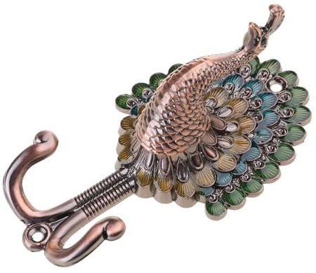 ROYJJ Gancho vintage para toallas de pared, de aleación, resistente al óxido, colorido pavo real, gancho de cortina europeo para decoración de sala de estar