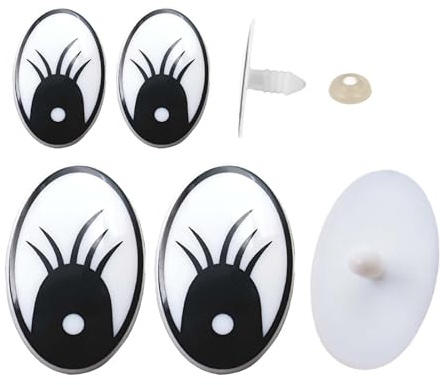 60 Stück Ovale Puppenaugen in Schwarz, Sicherheitsaugen aus Kunststoff mit Wimpern, Größen 19mm und 25mm, Inklusive Unterlegscheiben, Ideal für Häkeltiere, Puppen, Marionetten und Plüschtiere