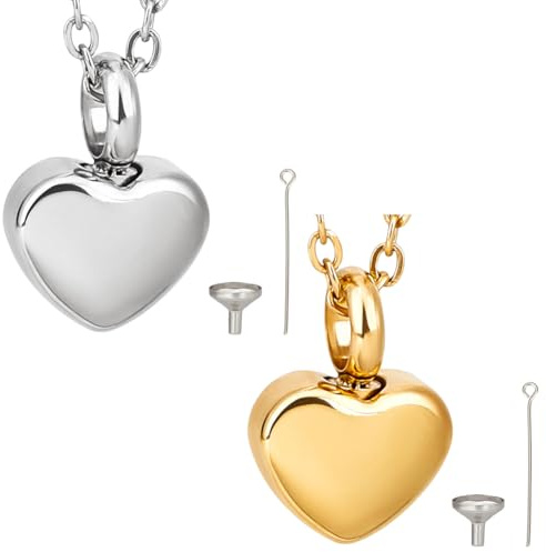 CREATCABIN 2 Confezione Piccola Collana A Forma Cuore Le Ceneri Gioielli Cremazione A Forma Cuore Le Ceneri Gioielli in Acciaio Inox Urna Commemorativa Ciondolo Impermeabile Famiglia Amici 1.2x1.7cm