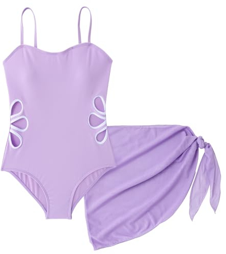 SEAUR Costume da bagno da bambina con gonna a rete, set di costumi da bagno per bambini, 7-16 anni