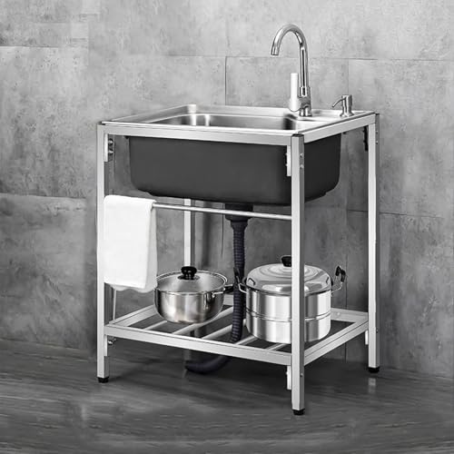 Lavello multiuso in acciaio inox, lavello da cucina indipendente con acqua calda/fredda, stazione lavamani portatile a vasca singola per cucina e bagno(68cm/26.7in)