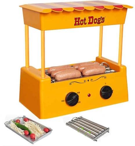 Hot Dog Machine with Temperature Control - 10 Gear Hotdog Maker, Insulation and Windproof Board, Holds 8 Regular Sized Hot Dogs, Ideal for Sausages and Veggie Dogs