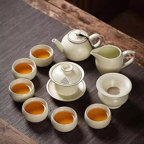 CCKUYT Juego de té, Juego de té, Juego de Tazas de té, Juego de té Kung Fu Ligero de Lujo RU Kiln, Juego de Caja de Regalo de Tetera de cerámica para el hogar