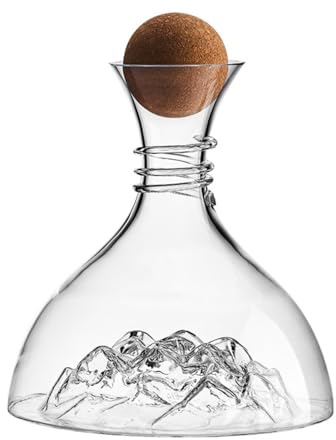 Carafe à vin de qualité supérieure avec base Iceberg, col en spirale, bouchon en liège, carafe en verre pour aération du vin et arôme amélioré