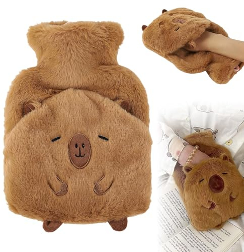 Tadpolez Peluche Bouillotte Eau Chaude Capybara 1L - Bouillotte Doudou Chaude Amovible pour Main/Ventre/Cou - Bouillotte Enfant et Adulte Anti-fuite - Idéal Voyage(Kaki Foncé)