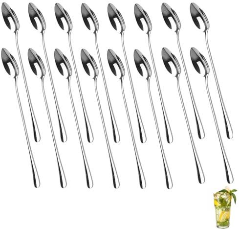 16 Pcs Latte Spoons, Stainless Steel 7.67 Inches Teaspoons, A Pointed Long Handled Spoon, Suitable for Family Kitchens, Restaurants, Ice CreamShops, and Cafes
