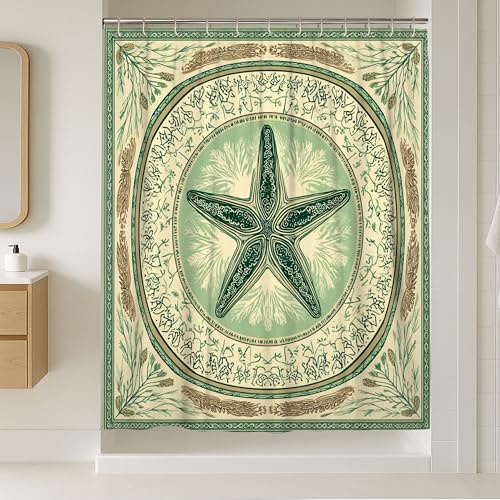 Tenda da doccia a forma di stella marina, con alghe marine naturali, lavabile, con ganci, in tessuto, decorazione per bagno e camera degli ospiti, 137 x 198 cm