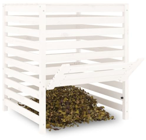 Composteur en Bois, Composteur de Jardin Bac à Compost Blanc 82,5x82,5x99,5 cm Bois Massif de pin