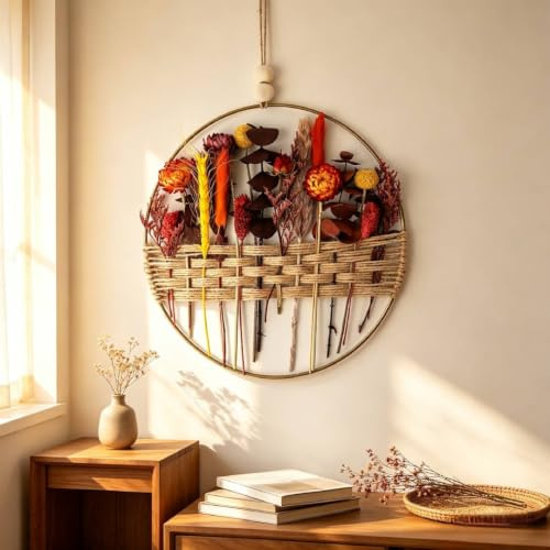 Qivra Trockenblumenkranz Rot, 25 * 25cm Türkranz Deko, DIY Natur Trockenblumenkranz Ring, Frühlingskranz Sommerkranz Girlande Homedeko Hochzeitsdeko, Tür Wand Dekoration