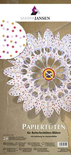 MarpaJansen Papiertüten für Deko-Sterne/Blüten - Bastelset - Butterbrottüten - (10 x 22 cm, 24 Stück) - inkl. Bastelanleitung - Streu-Blümchen