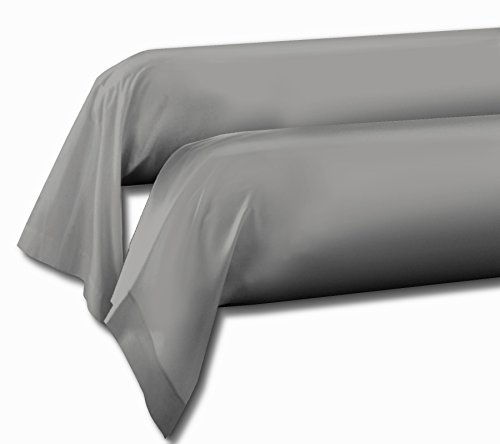 Home Linge Passion Taies de traversin 85x185 cm, Gris Clair, Lot de 2