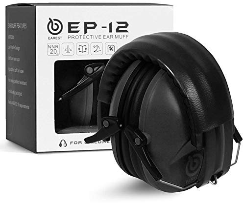 EAREST Orejeras de Protección Reducción de Ruido, Earmuffs Protectores Auditivos de Seguridad Anti-ruido, NRR 20DB Profesional Orejas Defensores con Bolsa para Adultos Niños Bebes - Negro Mate