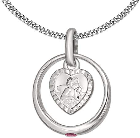 CLEVER SCHMUCK Taufkette Mädchen Taufring Zirkonia rosa Engel herzförmig Kette Panzer 36 cm Sterling Silber 925 im Schmucketui