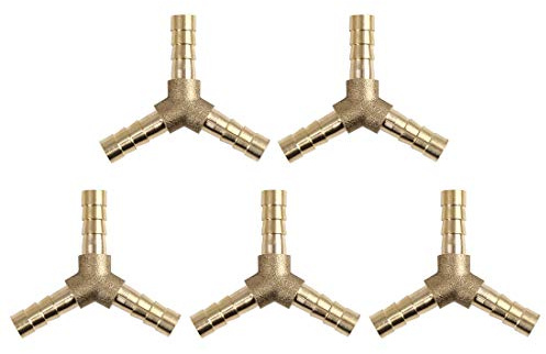 sourcing map Conector En Y De 3 Vías para Aire Agua Aceite Gas 5Pcs Latón | Tono De Oro, Diámetro Interior 5mm, Para Aire, Agua, Aceite, Gas, Alta Resistencia Corrosión, Presión Ráfaga