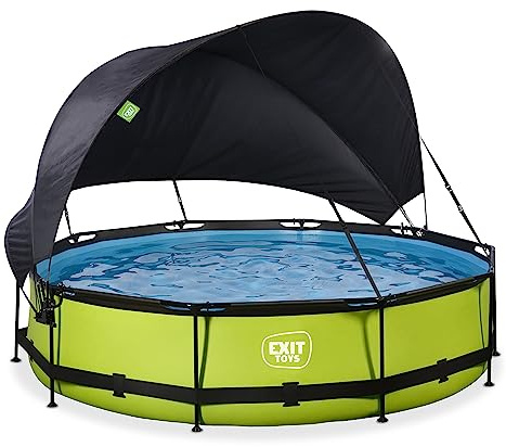 EXIT Toys Piscine Hors Sol Ronde ø 360 x 76 cm avec Voile d’Ombrage et Pompe Filtrante – Piscine Tubulaire pour Enfants et Familles – TÜV CE en 16582 – Lime – Vert