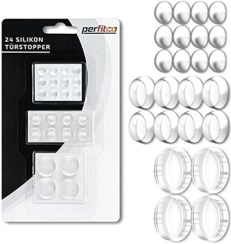 Perfitco | dezente Gummipuffer selbstklebend transparent | 24 Elastikpuffer in 3 Größen Türpuffer, Anschlagpuffer & Möbelpuffer | Gumminoppen für Schrank, Glasplatte, Stuhl