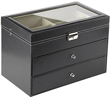 Brillenbox Brillen Display Brillenkoffer, PU-Leder 3 Schichten 18 Stück Brillen Aufbewahrungsbox Halter Sonnenbrille Gläser Displayschublade Abschlussbare Brillenkoffer Organizer Brillenaufbewahrung S