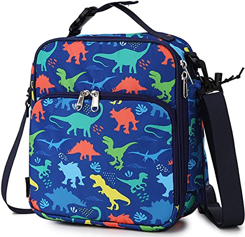 RAVUO Bolsa Termica porta Alimentos Infantil Bolsa Isotermica Bolsa Almuerzo Nevera de Dinosaurios para Niños Lunch Bag Loncheras con Doble Compartimento