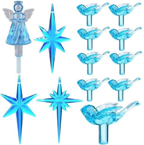 117Pcs Ceramic Christmas Tree AquaBlue Robin Bird Replacement Lights Bulbs and 1 Angel/3Stars Topper Ornament for Ceramic Tree Décor - Medium Plastic Pegs.