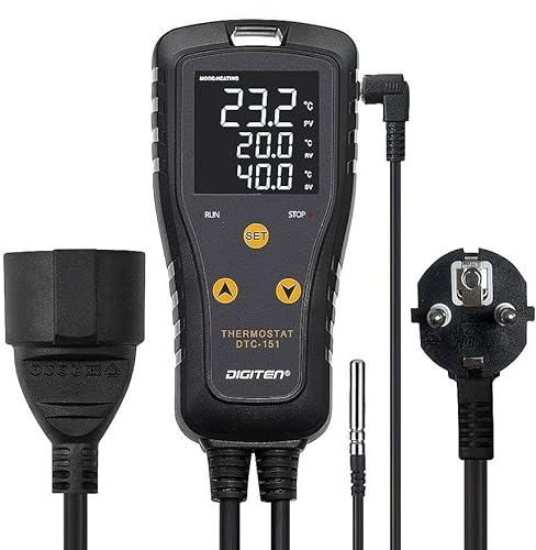 Digitaler Temperaturregler für Gewächshaus, Aquarium, Inkubator, Terrarium, Thermostatsteckdosen unterstützen °C / °F Heiz- und Kühlmodus 15A