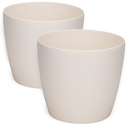 PECZEKO Macetas Brillantes Macetas Decorativas Hierbas Macetas Redondas de plástico duraderas y Ligeras para salón, Comedor, Cocina, terraza, balcón Juego de 2 Piezas (cremoso, diámetro 15 cm)