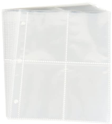 Trading Card Binder Sleeves ONLY, 4Pocket, 400Cards 50 Removable Sleeves, Compatible with Game Card Binde Cards Holder Album