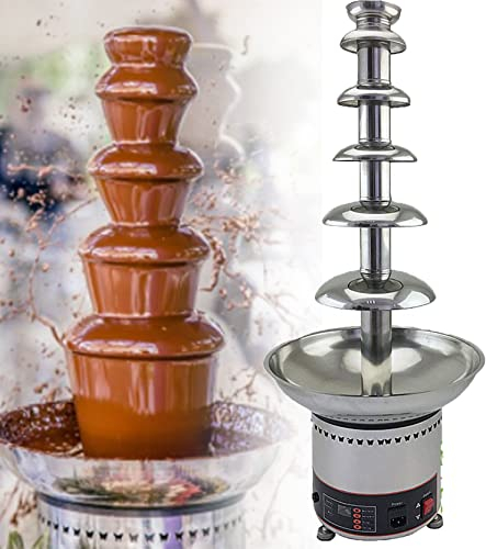 JINTAOMA Chocolate Fountain Party Fountain, Electric Melting Chocolate Machine Stainless Steel Chocolate Fondue Pot, Easy to Assemble for Nacho Cheese, BBQ Sauce, Ranch, Liqueuers, Silver,6floors